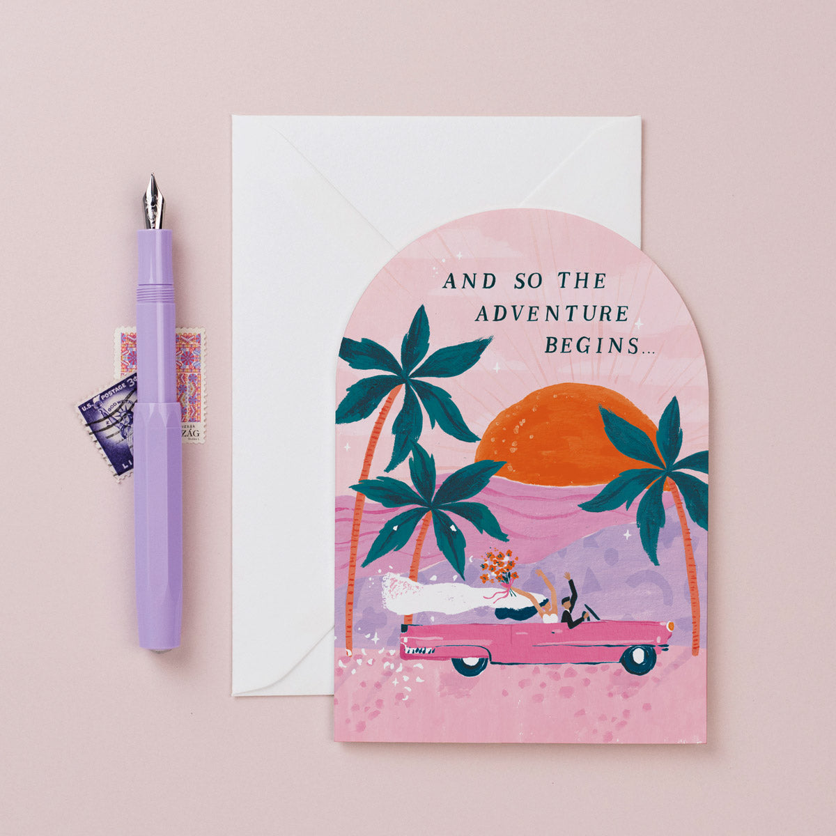 A stylish happy couple on their wedding day on a love card from the wedding card collection at Sister Paper Co.