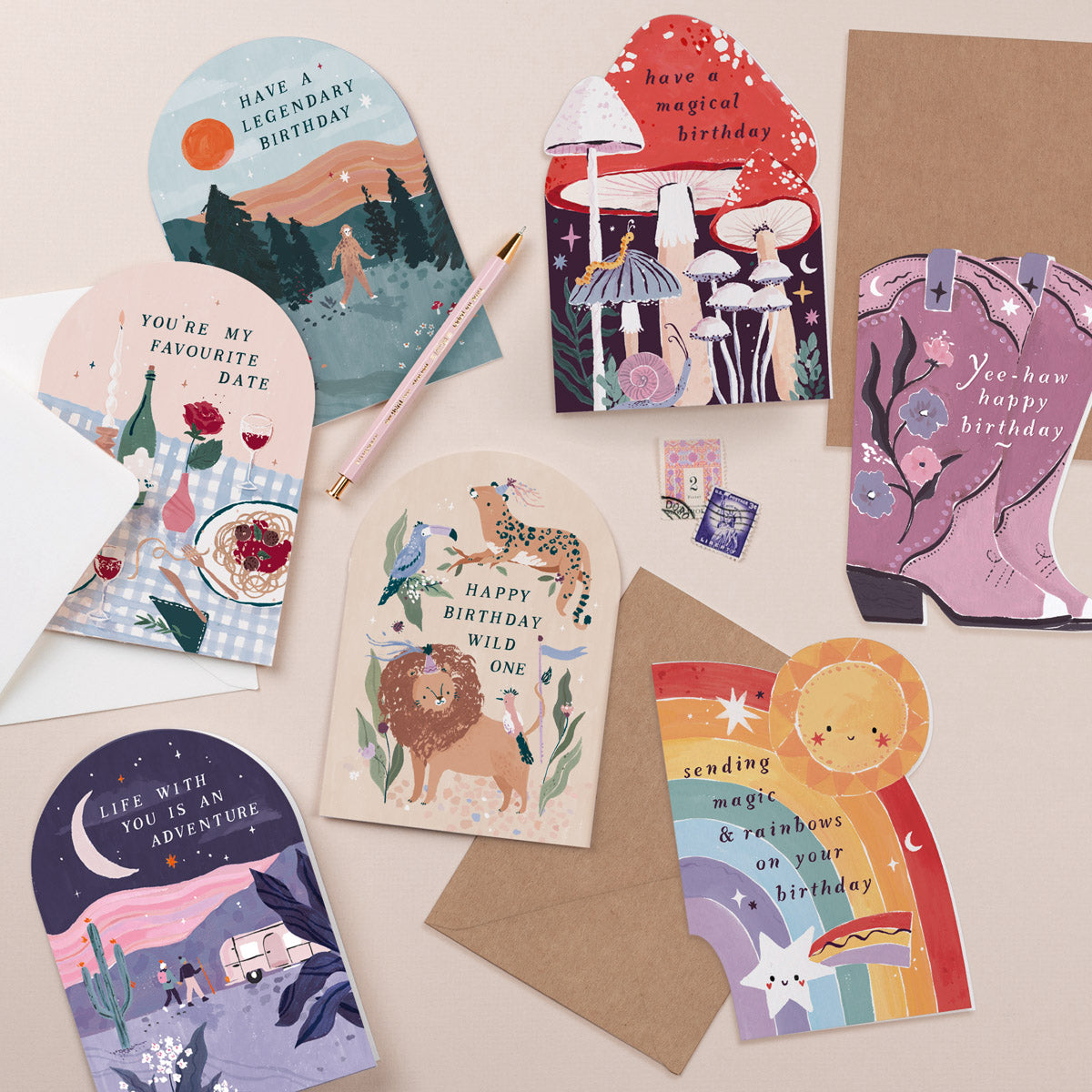 Greeting cards and rainbow childrens birthday card