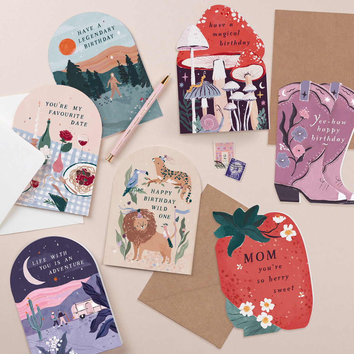 Mom Sweet Strawberry Mother's Day Card with USA spelling of Mom on the front of a big strawberry shape card