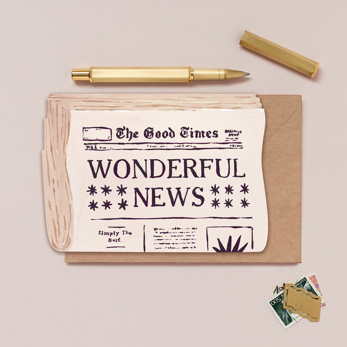 Newspaper congratulations card design shown close up