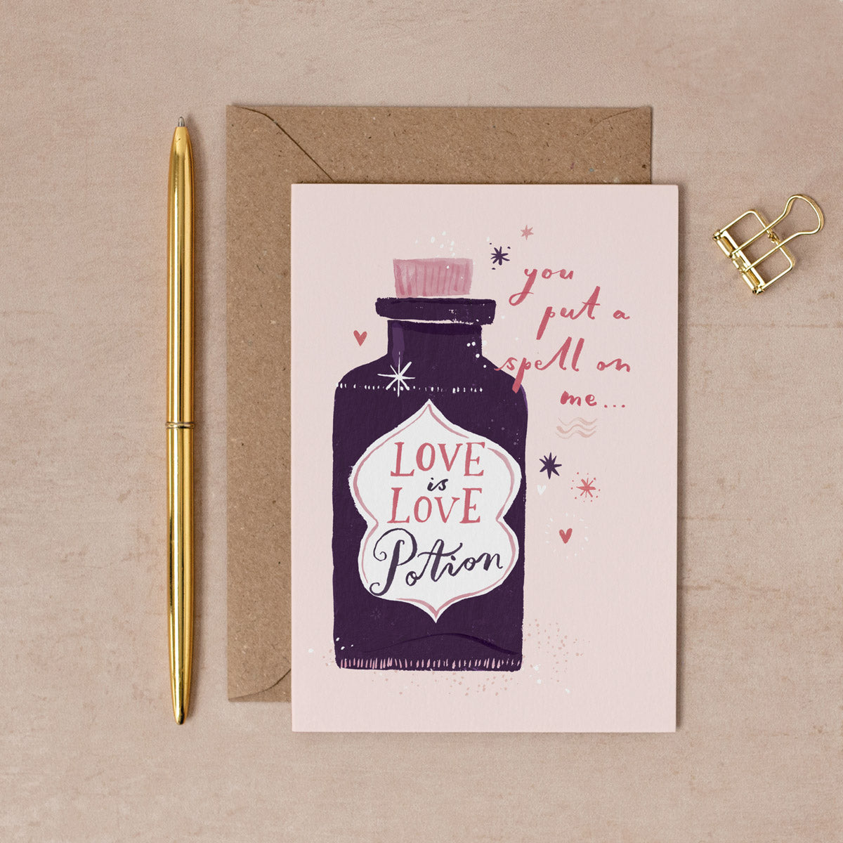 A hand painted love card for Valentine's Day or Anniversaries with the words "You put a spell on me".
