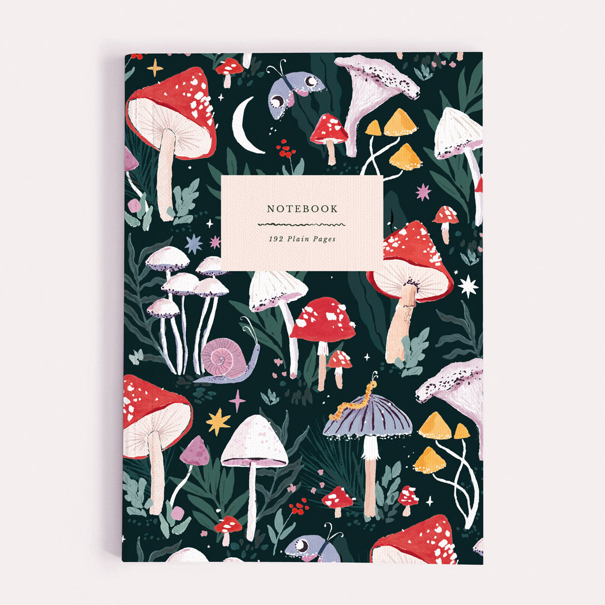 Mushrooms notebook, A5 plain page journal with a woodland toadstools cover