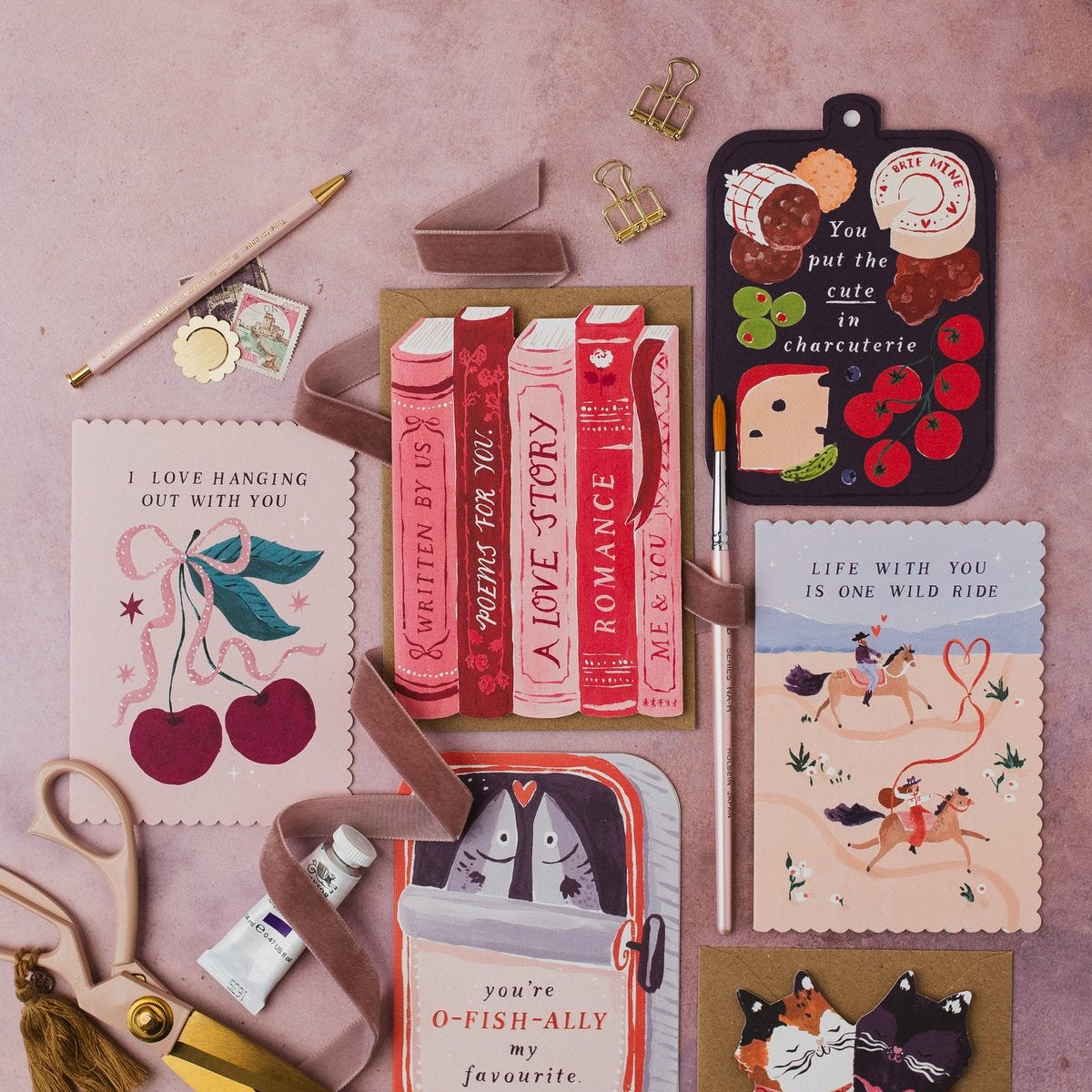 Sister Paper Co Valentine's cards displayed together