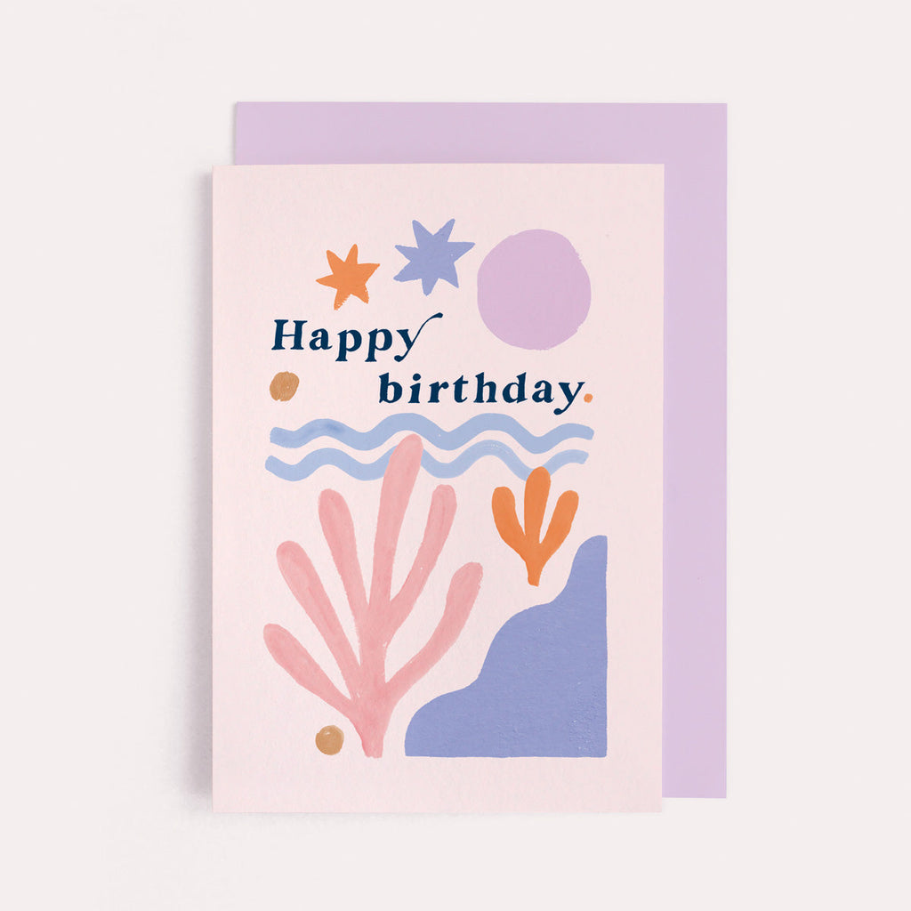 An abstract birthday card with matisse inspired shapes on a birthday card from the Matisse collection at Sister Paper Co.