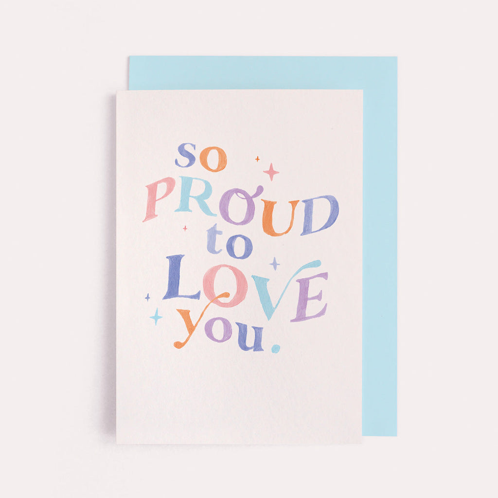 A thinking of you card with sending you a rainbow lettering on a thoughtful card from the thinking of you card collection at Sister Paper Co.
