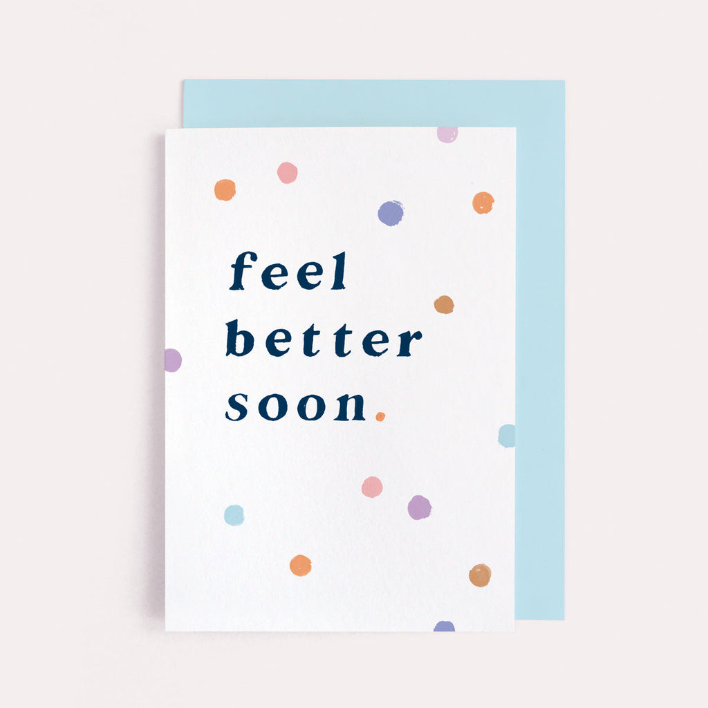 A thinking of you card with feel better soon lettering on a get well soon card from the thinking of you card collection at Sister Paper Co.