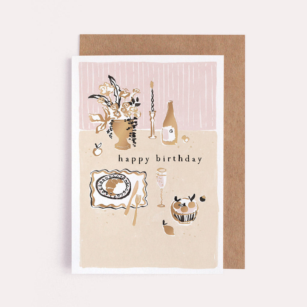 A brunch birthday card with gold foil details from Sister Paper Co.