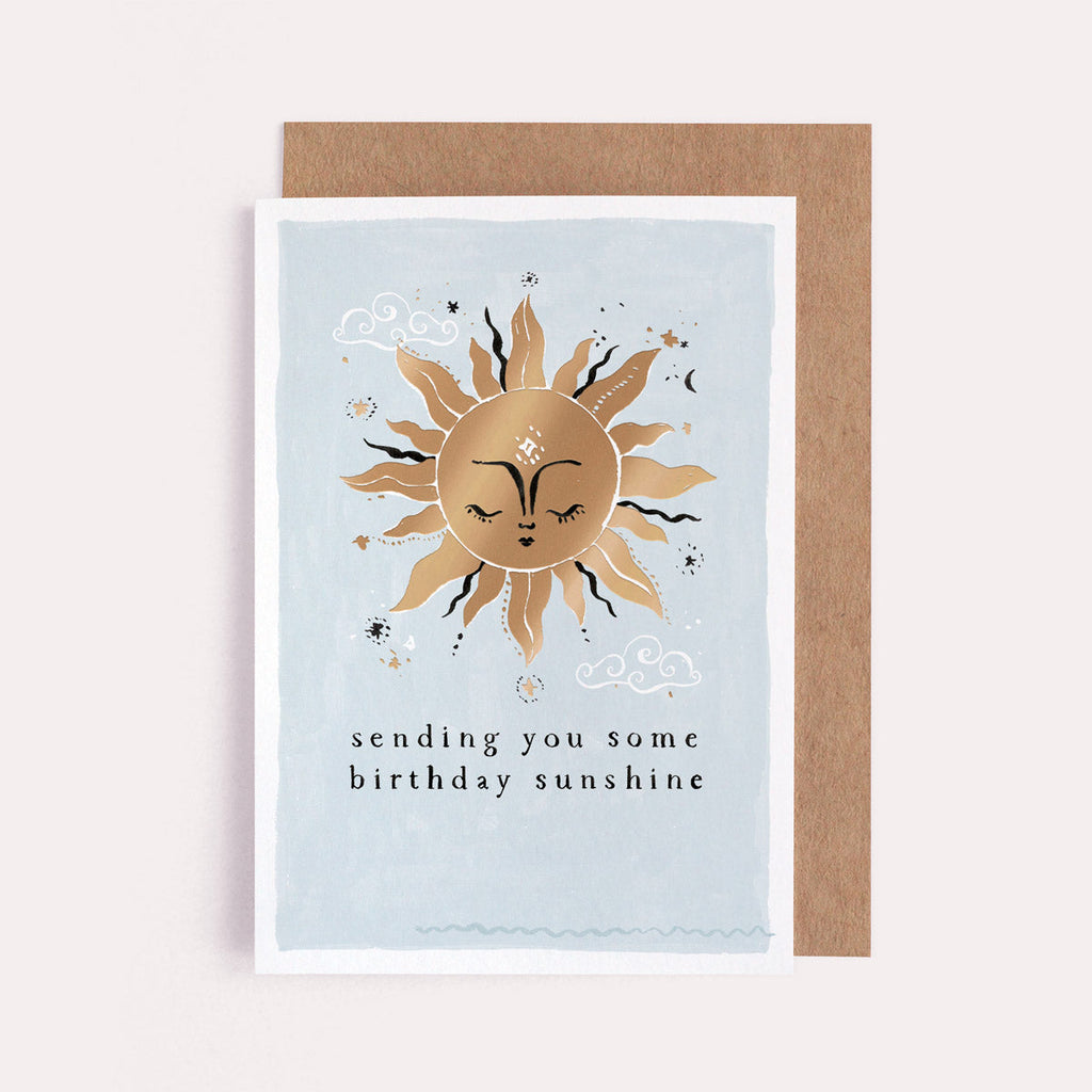 A sunshine birthday card with gold foil details from Sister Paper Co.