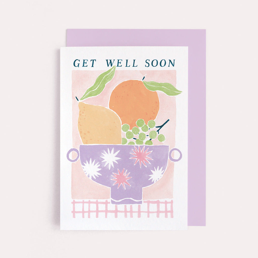 A modern fruit bowl illustration on card from the female get well soon card collection at Sister Paper Co.