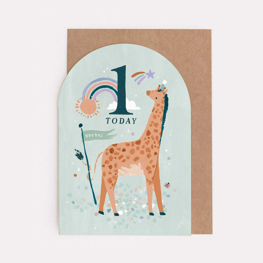 An age one birthday card featuring a giraffe from Sister Paper Co.