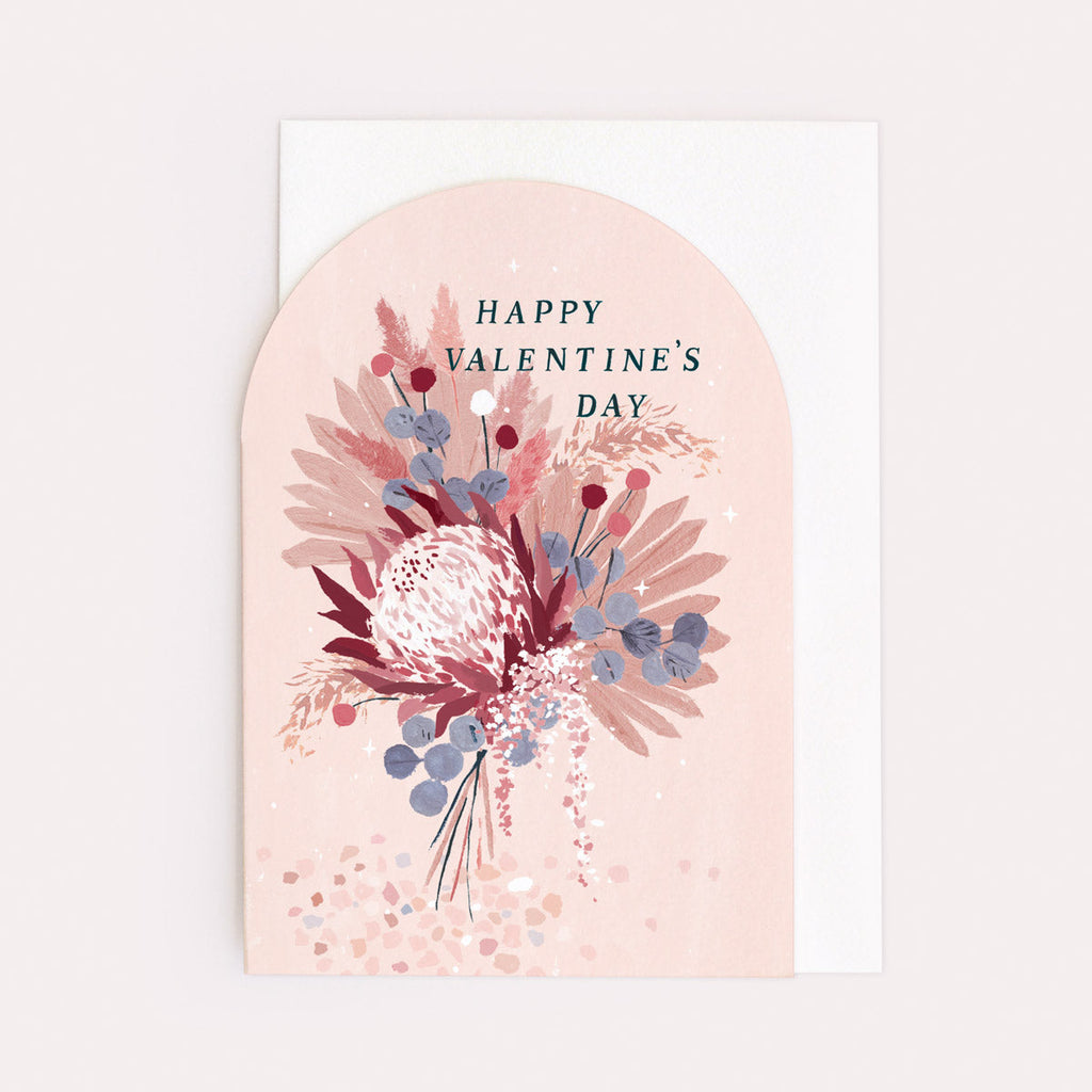 A Valentine's card for her featuring an illustration of modern, dried flower bouquet from the Valentine's Day card collection at Sister Paper Co.