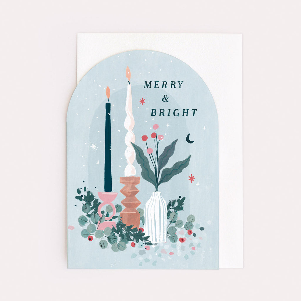 A Christmas card featuring candles and foliage from the Nevada holiday card collection at Sister Paper Co.