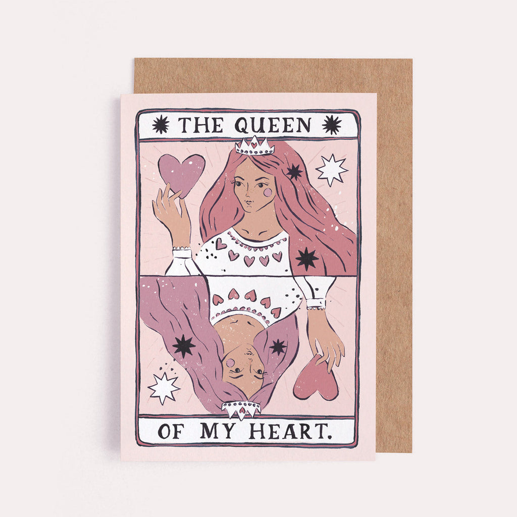 The Queen of Hearts features on this illustrated Love and Anniversary card inspired by the Tarot. From the love and occasion collection at Sister Paper Co.