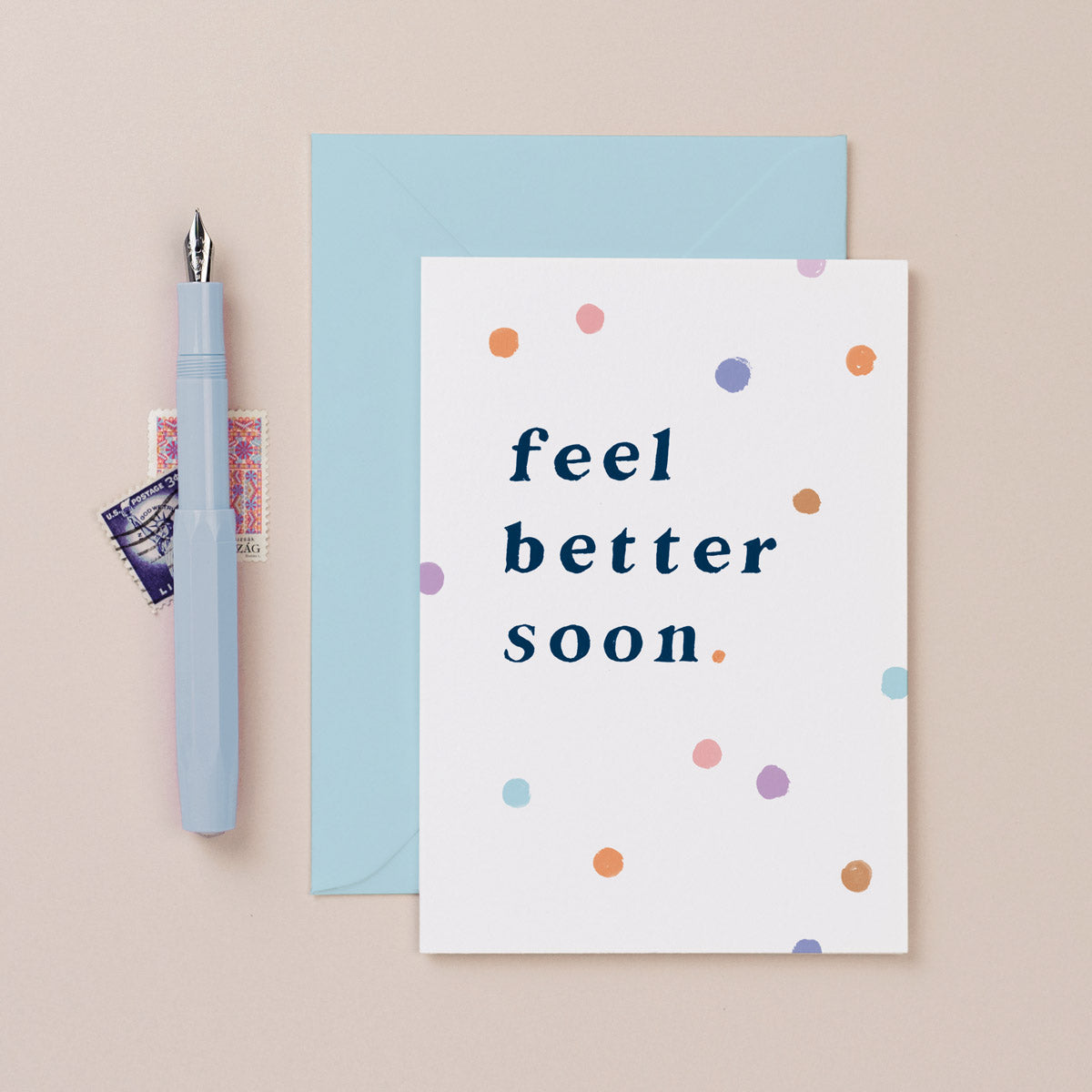 A thinking of you card with feel better soon lettering on a get well soon card from the thinking of you card collection at Sister Paper Co.