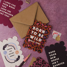 Leopard print birthday card design shown close up