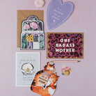Badass Mother leopard print card styled with props