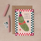 Funny pickle birthday card design shown close up