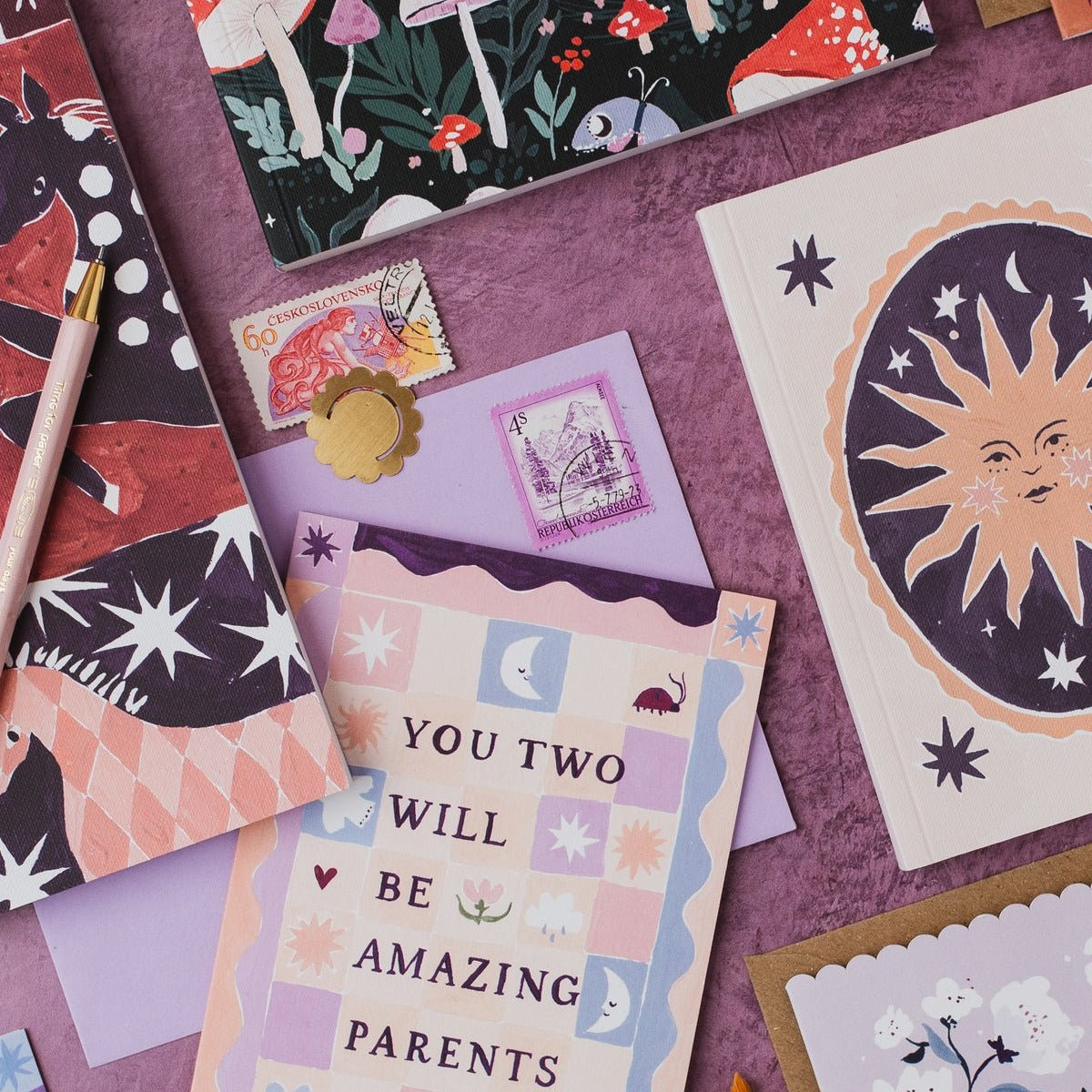 Amazing parents new baby card styled with props
