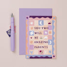 New parents baby card design shown close up