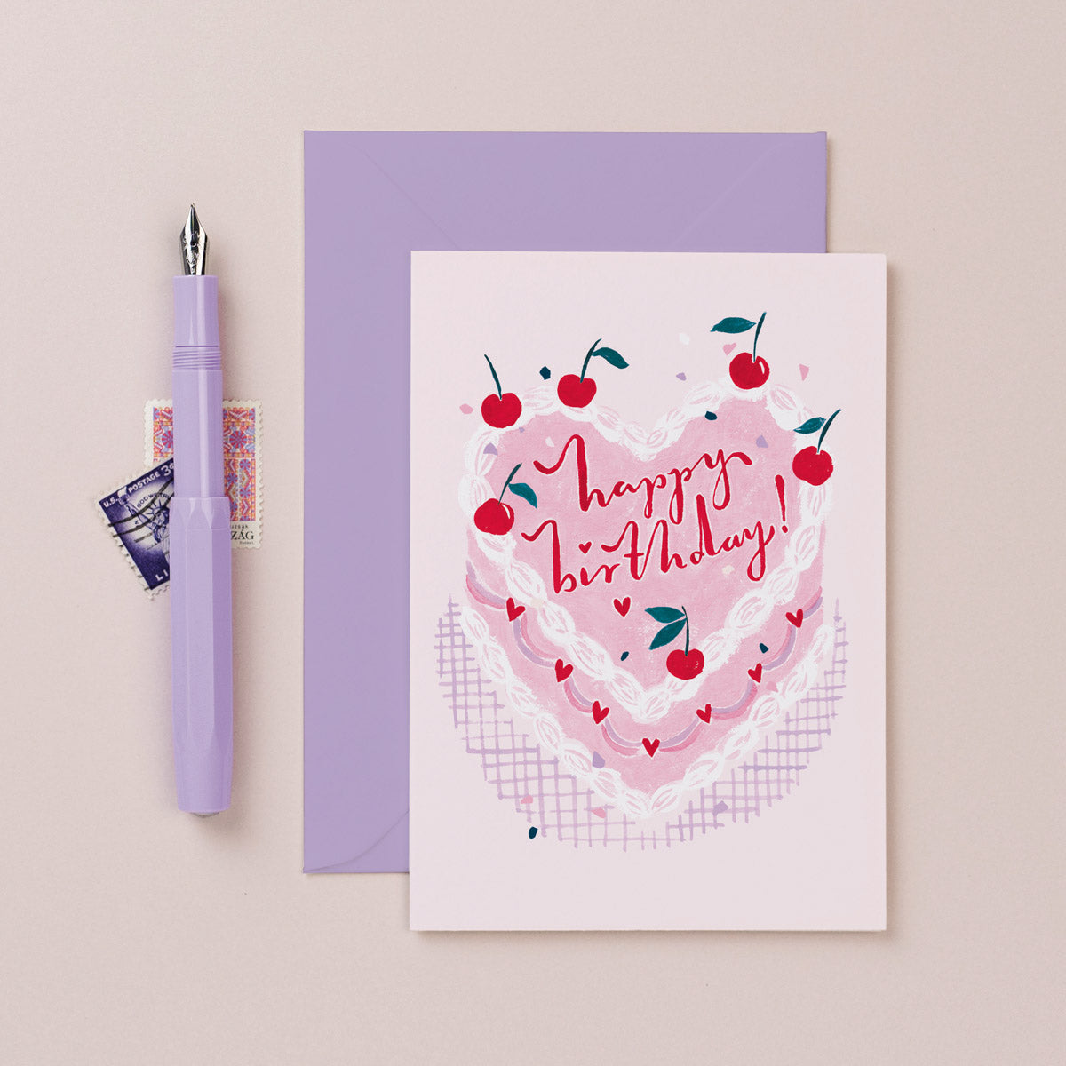 A buttercream iced birthday cake on a womens birthday card from the female friend birthday card collection at Sister Paper Co.