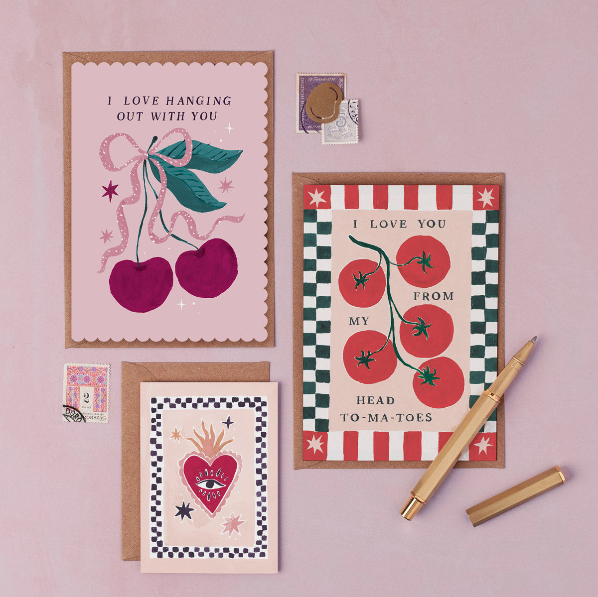 Cherries love card with its kraft envelope