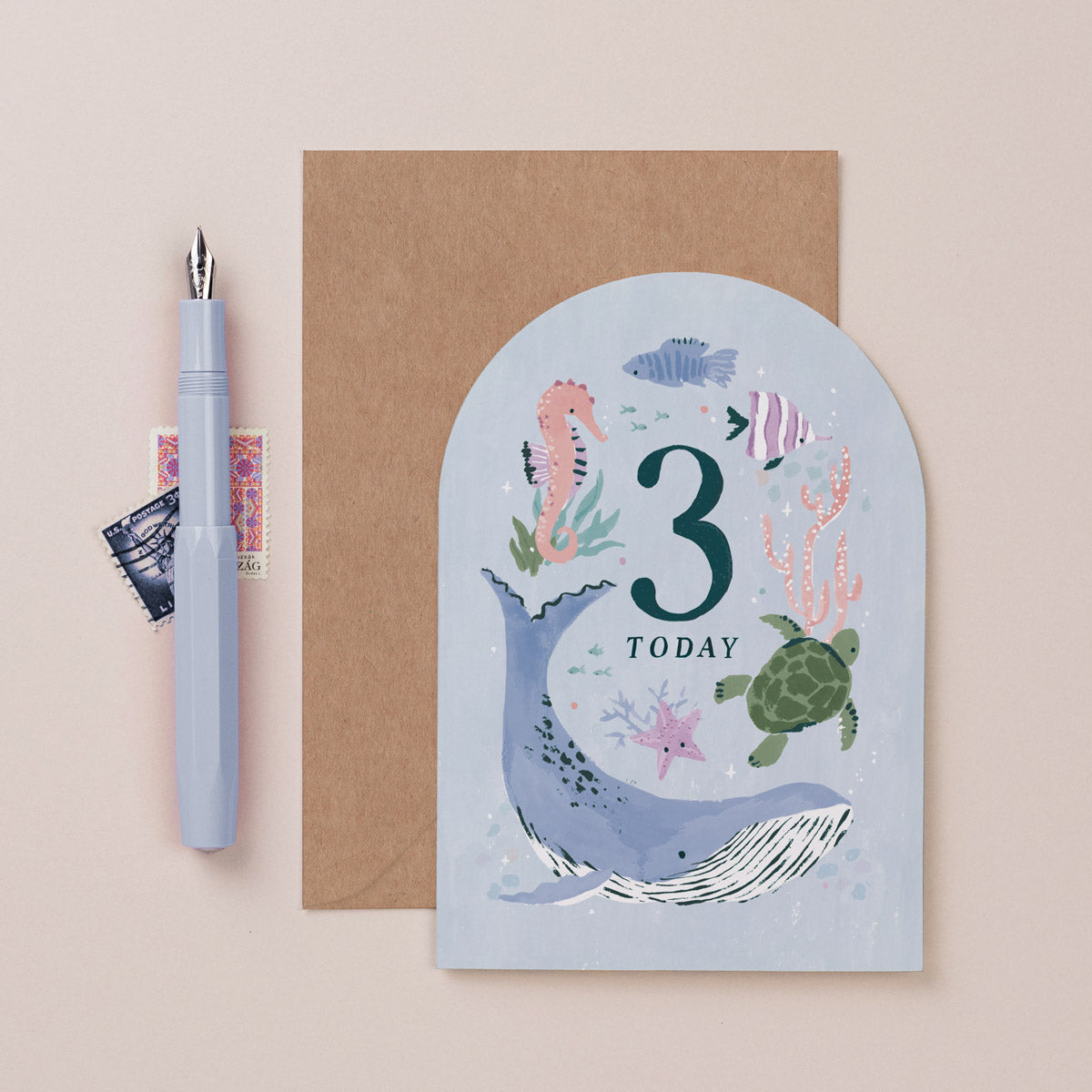 An age three birthday card featuring a sea animals from Sister Paper Co.