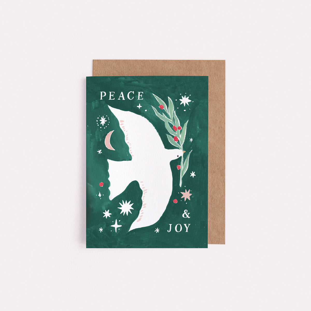 A mini Christmas card with an illustrated peace dove from the mini Christmas card collection at Sister Paper Co.