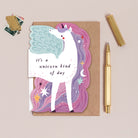 Unicorn Kind of day birthday card for children with an illustration of a unicorn with a rainbow mane