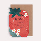 Mom Sweet Strawberry Mother's Day Card with USA spelling of Mom on the front of a big strawberry shape card