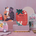 Mom Sweet Strawberry Mother's Day Card with USA spelling of Mom on the front of a big strawberry shape card