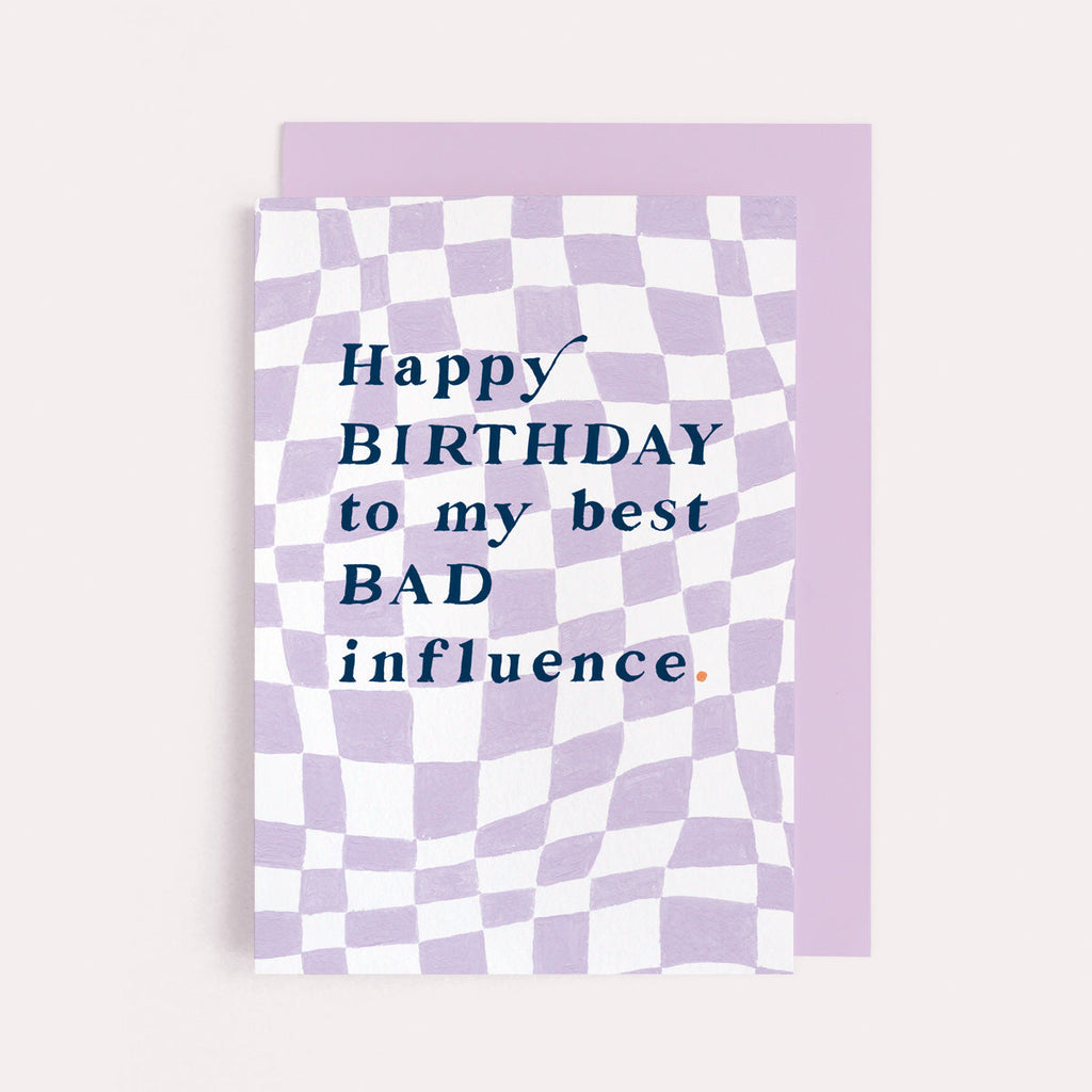 A funny birthday card with caption on a checkerboard pattern birthday card from the birthday card collection at Sister Paper Co.