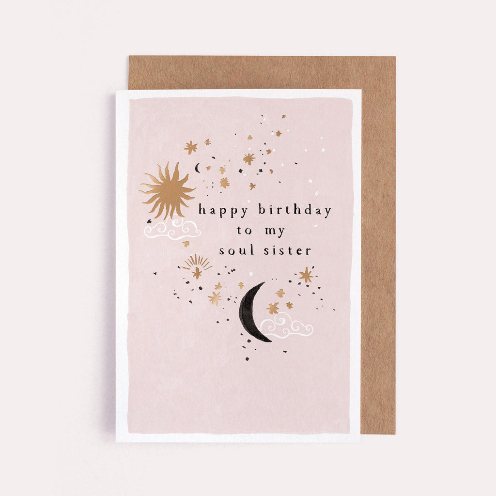 A soul sister birthday card with gold foil details from Sister Paper Co.