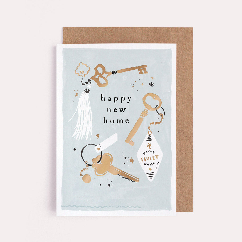 A keys new home card with gold foil details from Sister Paper Co.