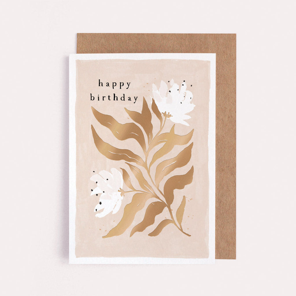A floral birthday card with gold foil details from Sister Paper Co.