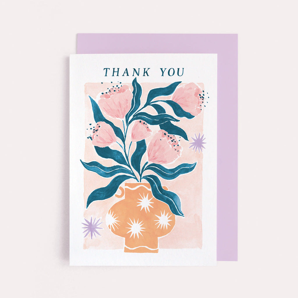 A modern vase illustration on a thanks card from the thank you card collection at Sister Paper Co.