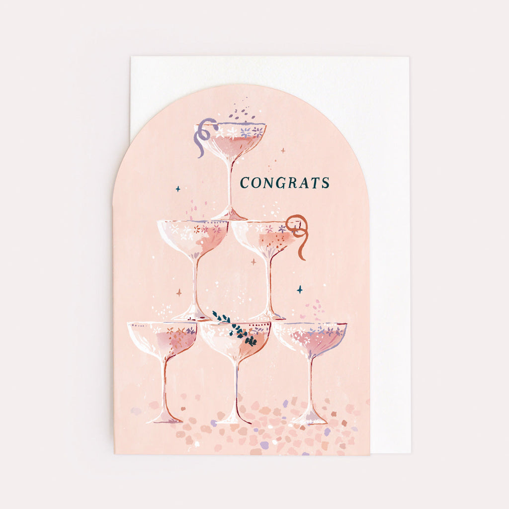 A stylish illustrated congratulations card with Champagne glasses as a celebration card from the occasions card collection at Sister Paper Co.
