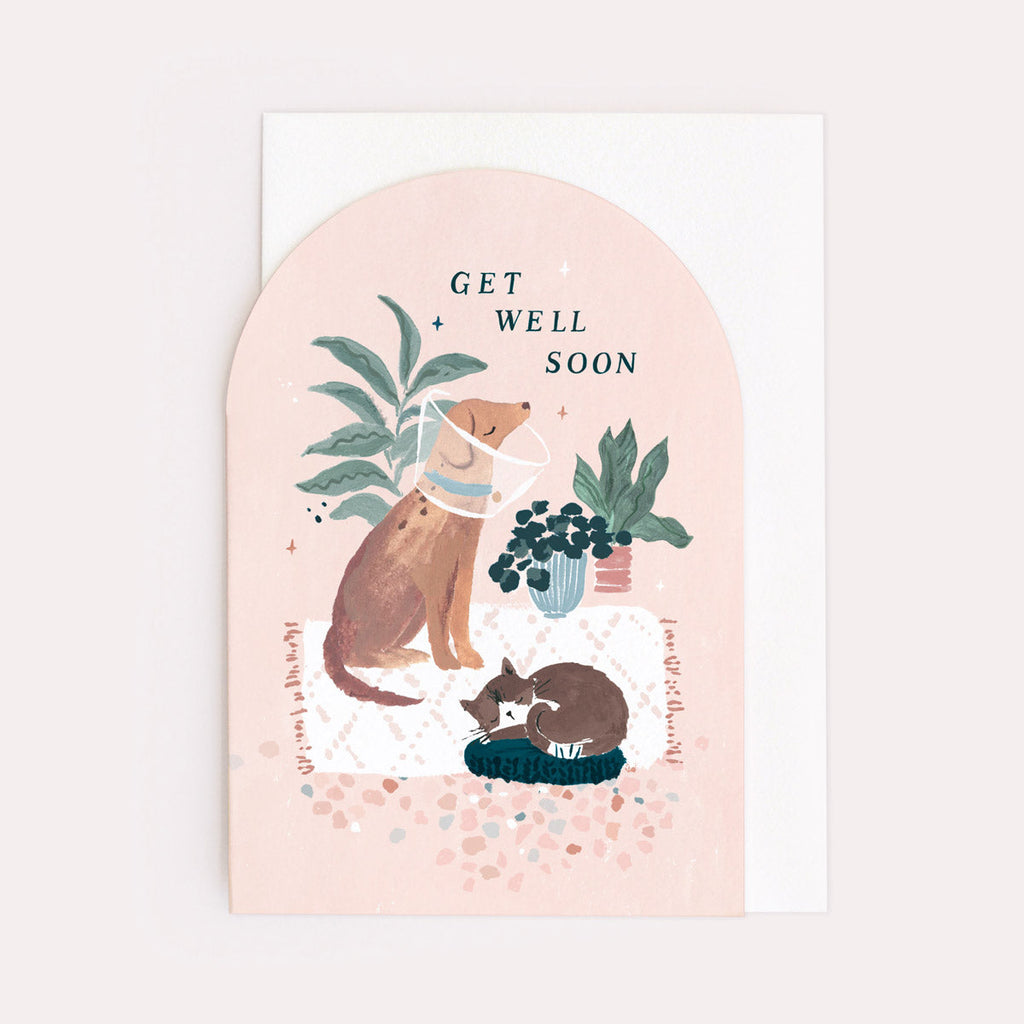 A get well soon card featuring an injured cat and dog from Sister Paper Co. 