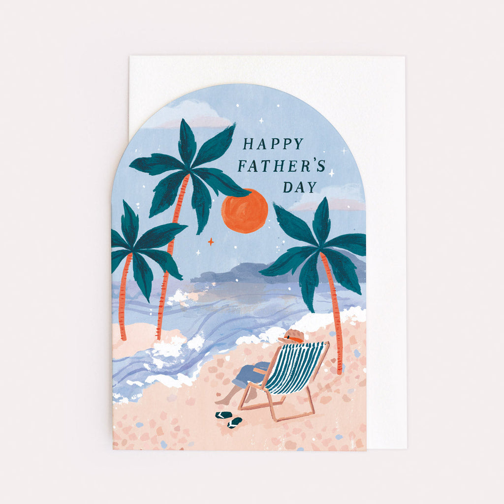 A Father's Day card for Dad featuring an illustration of deckchair and sunset from the Father's Day card collection at Sister Paper Co.