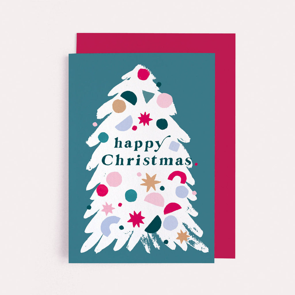 A fun illustration of a Christmas tree on a Christmas card from the colourful Christmas card collection at Sister Paper Co.
