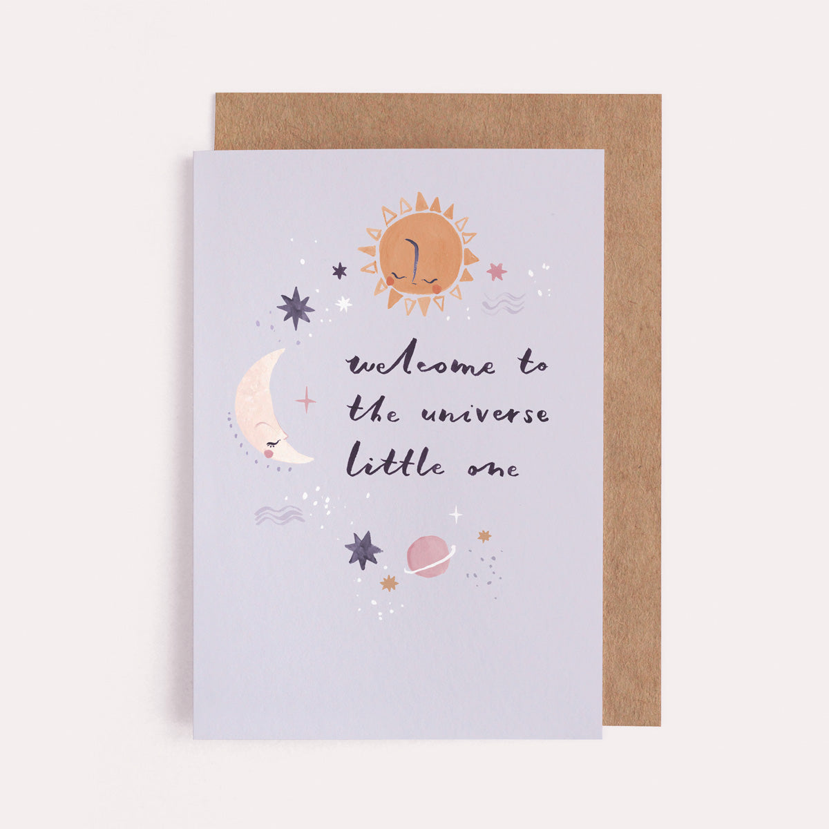 Hand Lettered Baby Card Example Universe New Baby Card | Sister Paper Co.
