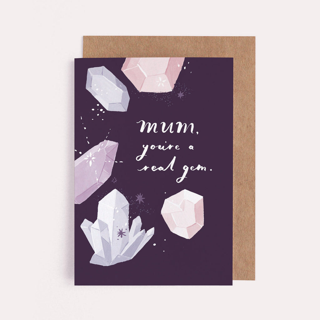 A Mum card with delicately illustrated gems and crystals. From the Solstice collection at Sister Paper Co.