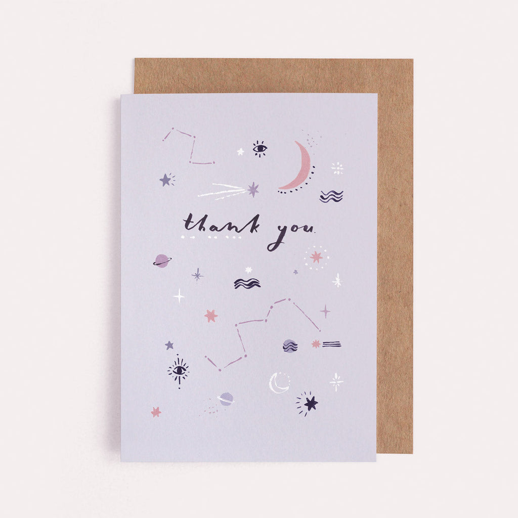 A thank you card with minimalist cosmic design. From the Solstice collection at Sister Paper Co.