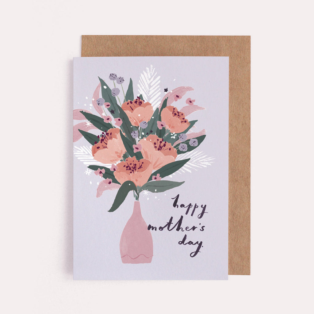 A Mother's Day Card design featuring a gorgeous bunch of flowers in a vase, reading "happy mother's day". From the Solstice Collection at Sister Paper Co.