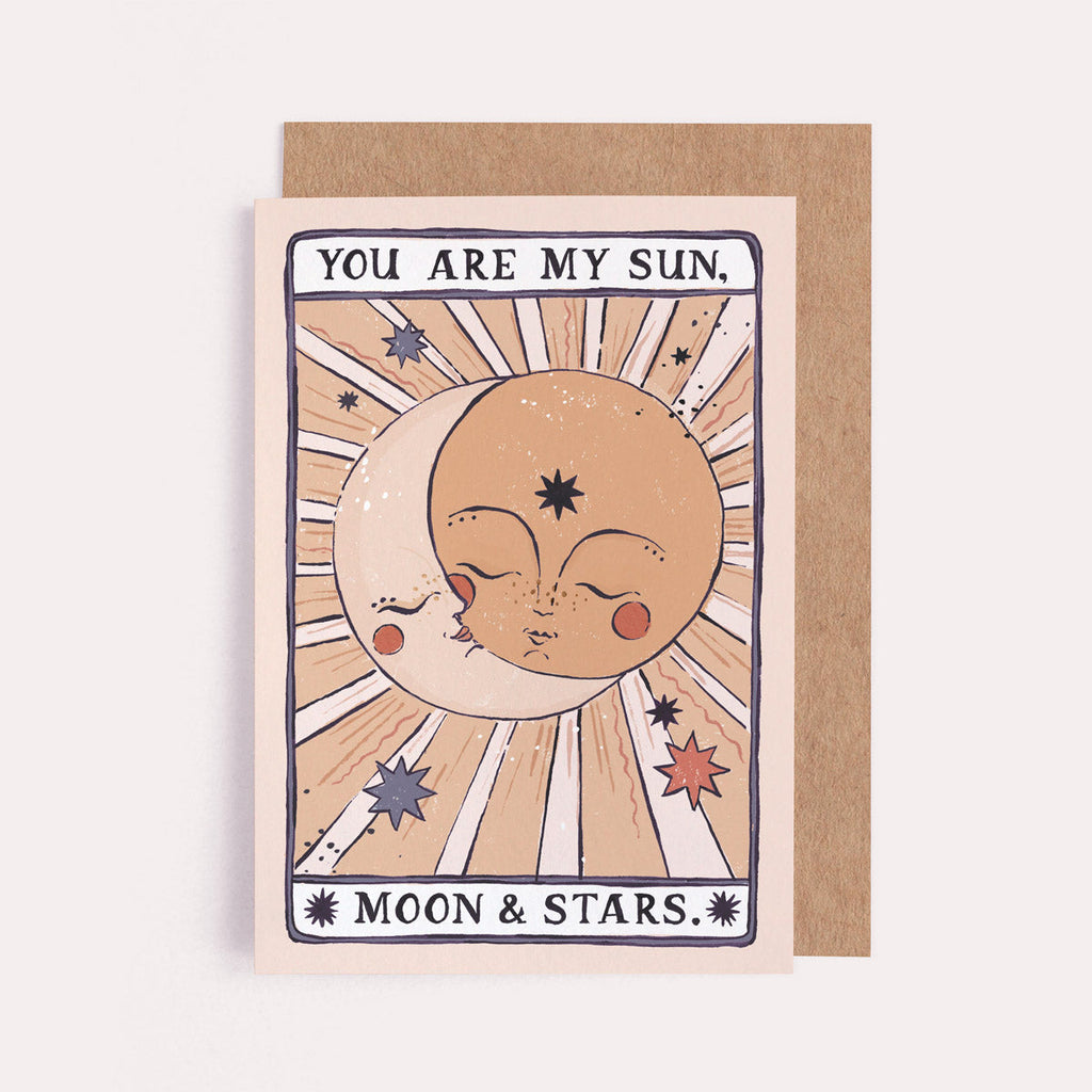 The Sun, Moon and Stars feature on this illustrated Love card, inspired by the Tarot. From the love and occasion collection at Sister Paper Co.