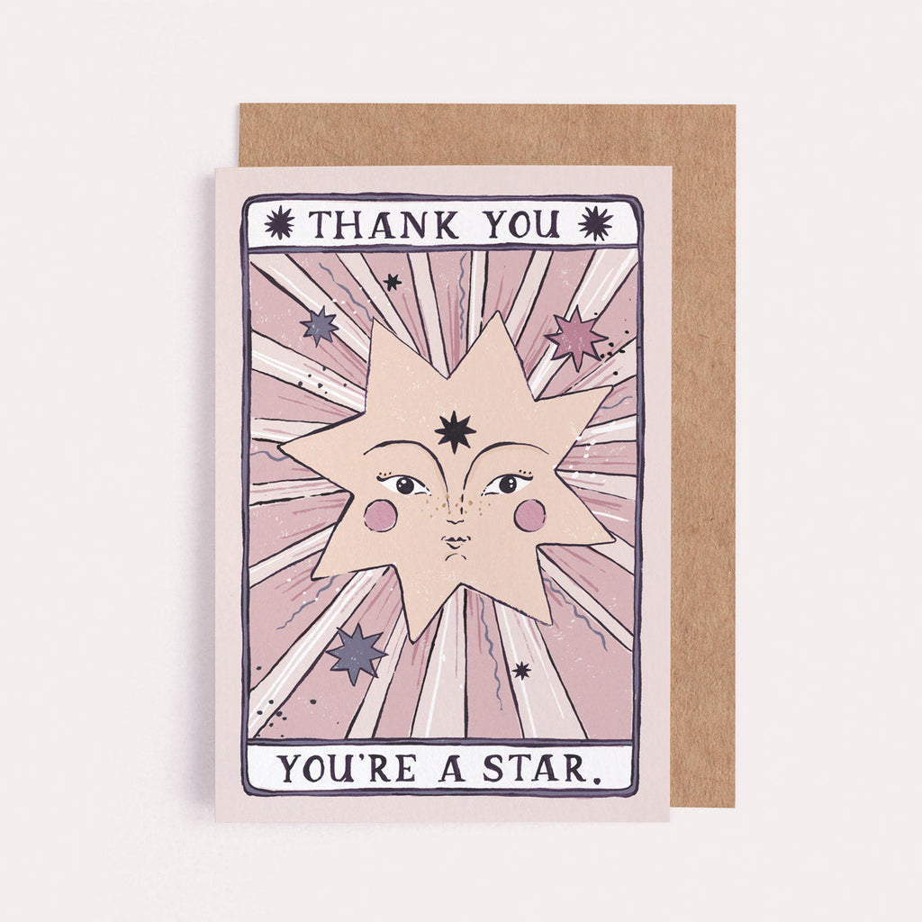 The You're A Star Thank You card from the Tarot collection at Sister Paper Co features an illustrated star.