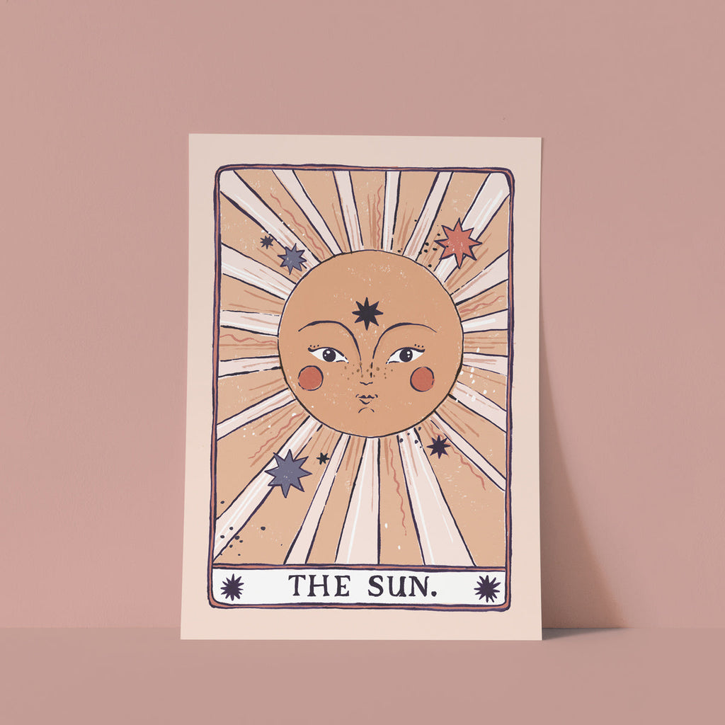 Tarot art print with illustrated sun inspired by tarot card poster from the gallery wall art collection at Sister Paper Co.
