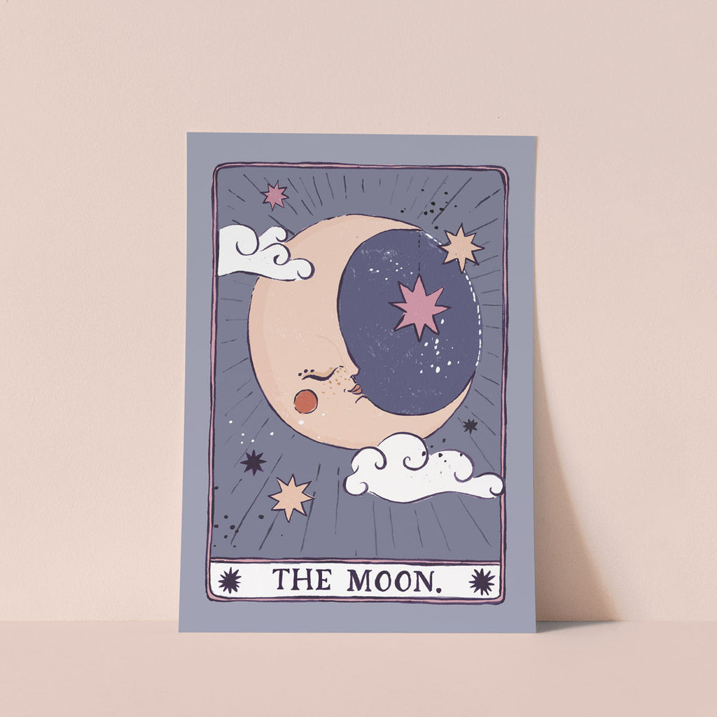 Tarot art print with illustrated moon inspired by tarot card poster from the gallery wall art collection at Sister Paper Co.